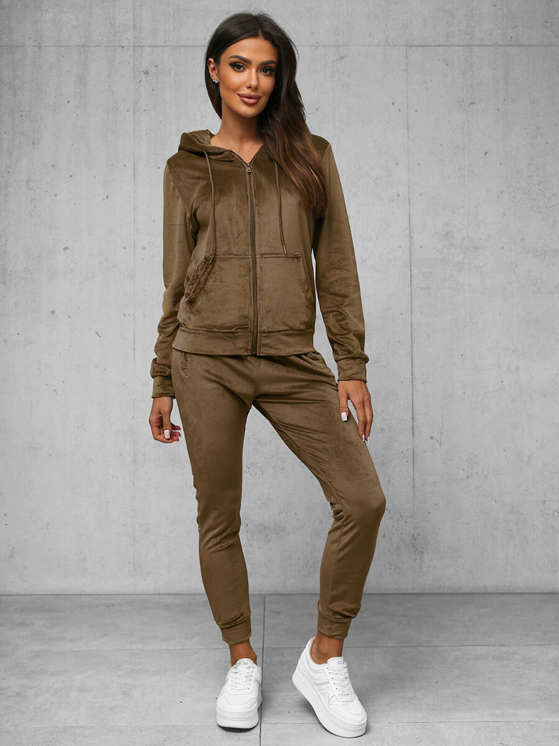 Dámská velurová tepláková souprava světle hnědý OZONEE JS/8C1176/162Z