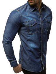 Pánská Džínová Košile Tmavě-Modrá OZONEE R/3053