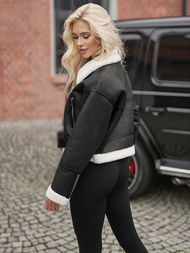 Dámská Kožená Bunda Černá OZONEE JS/11Z8256Z