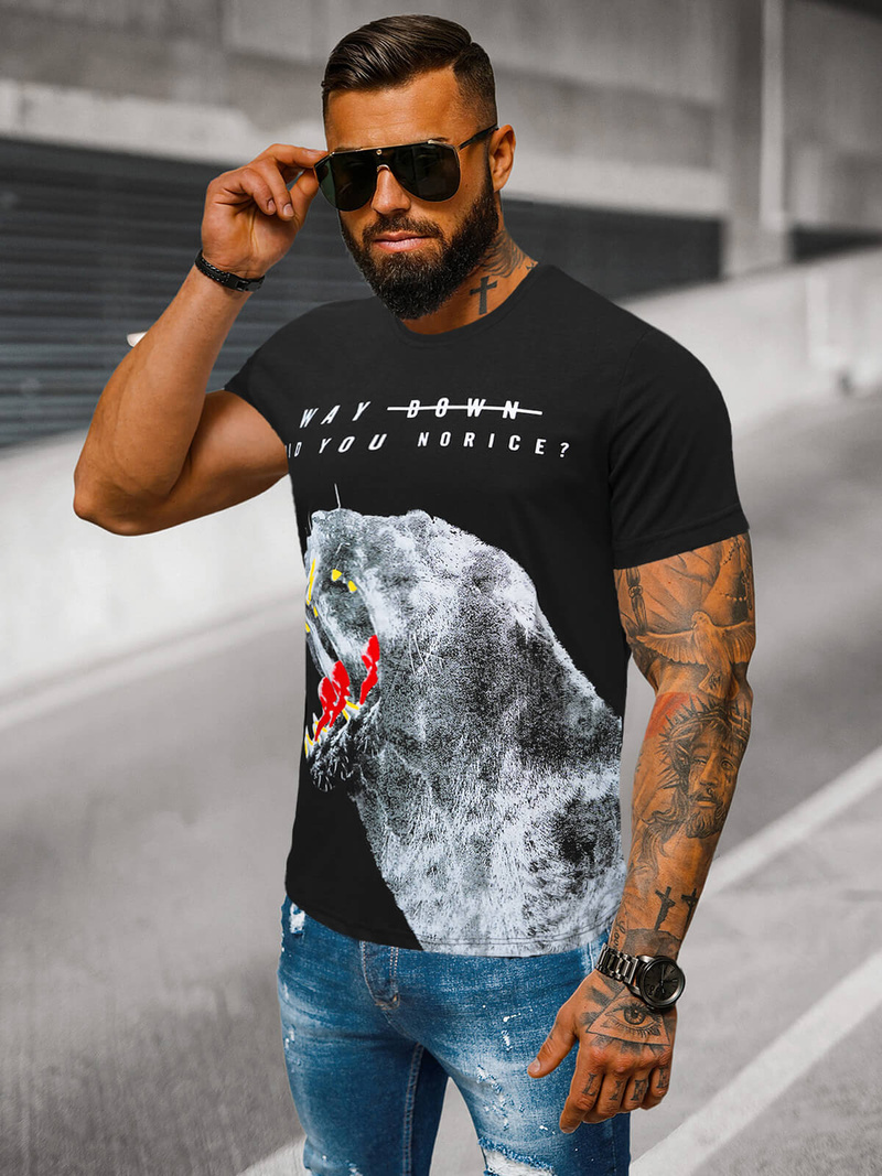 Pánské Tričko Černé OZONEE O/T127/3Z