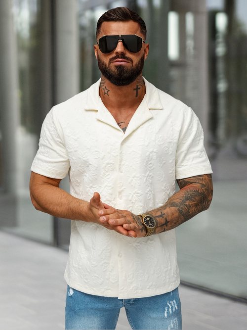 Pánská Košile s Krátkým Rukávem Ecru OZONEE O/B2258