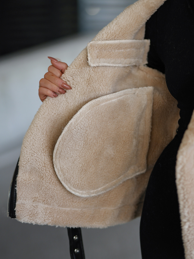 Dámská koženková bunda černo-béžová OZONEE JS/11Z8177Z