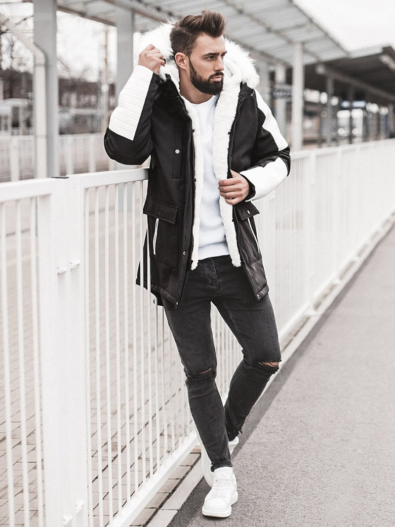 Pánská Zimní Bunda Černobílá OZONEE O/5832/22