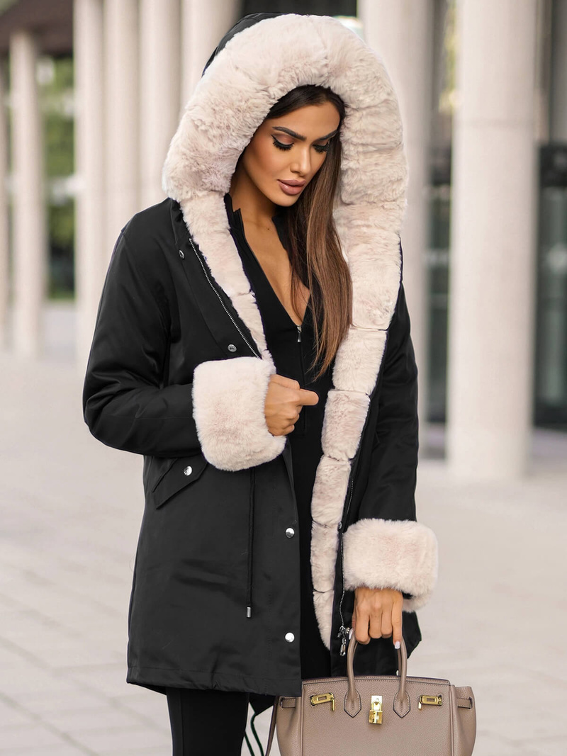 Dámská Zimní Bunda Černá OZONEE JS/M763/392Z