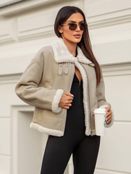 Dámská Kožená Bunda Béžová OZONEE JS/11Z8178