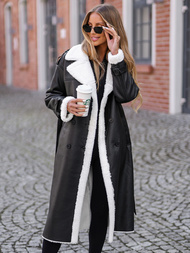 Dámský Kožený Kabát Černá OZONEE JS/11Z8253