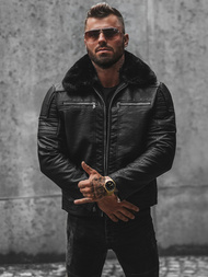 Pánská Koženková Bunda Černá OZONEE JS/11Z8013Z