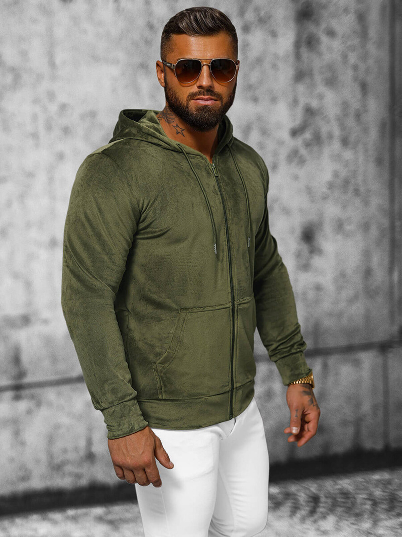 Pánská Velurová Mikina Khaki OZONEE JS/8B1168/29
