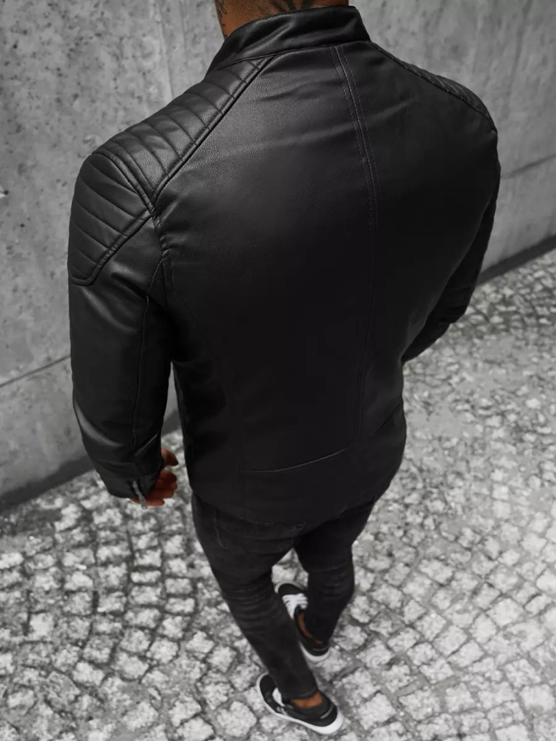 Pánská Koženková Bunda Černá OZONEE JS/11Z8001