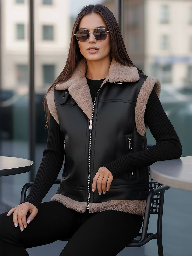 Dámská kožená vesta černá OZONEE JS/61M8503/392Z