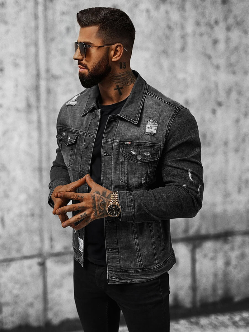 Pánská Džínová Bunda Černá OZONEE NB/MJ515N