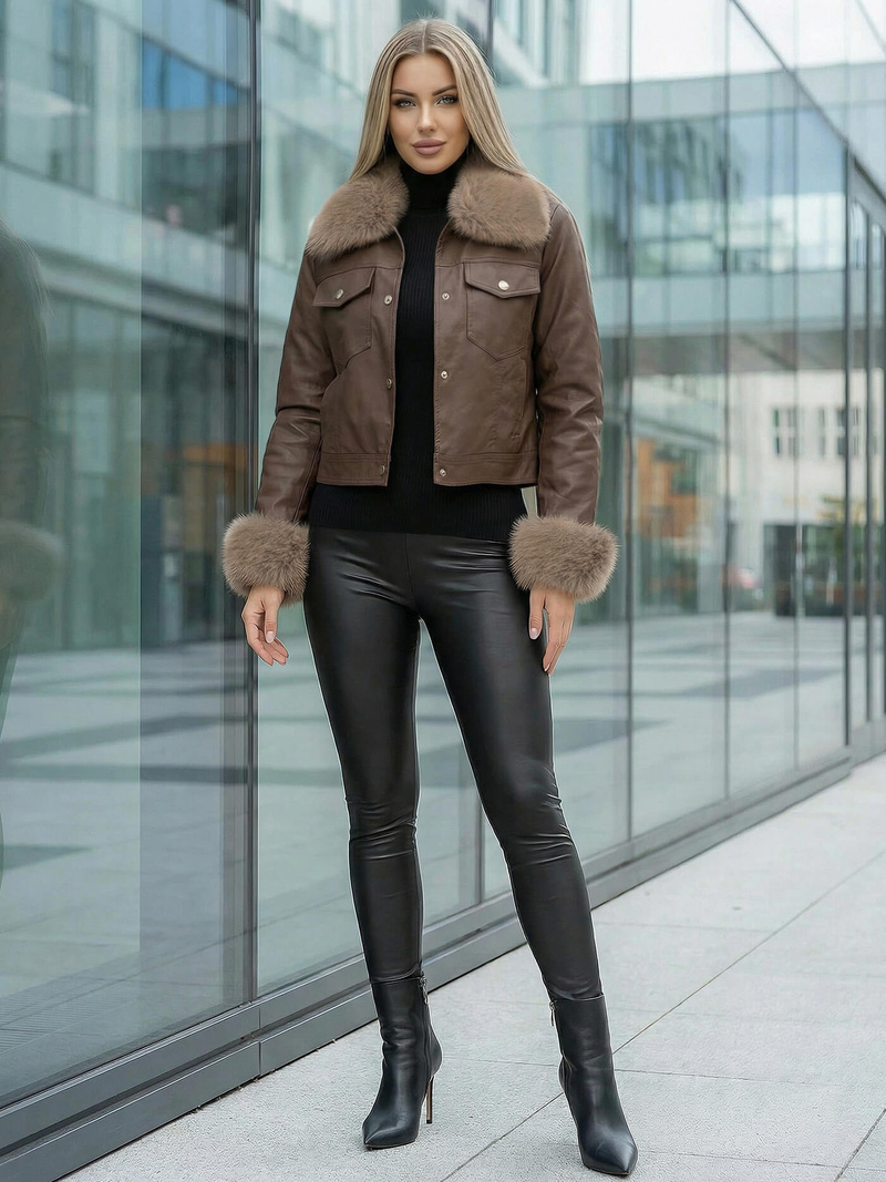 Dámská Koženková Bunda Čokoláda OZONEE JS/61M8513/158