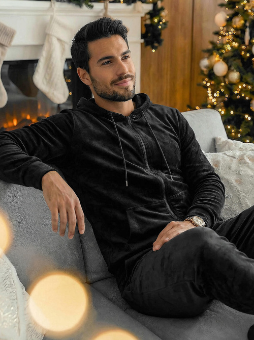 Pánská Velurová Tepláková Souprava Černá OZONEE JS/8C1169/3Z