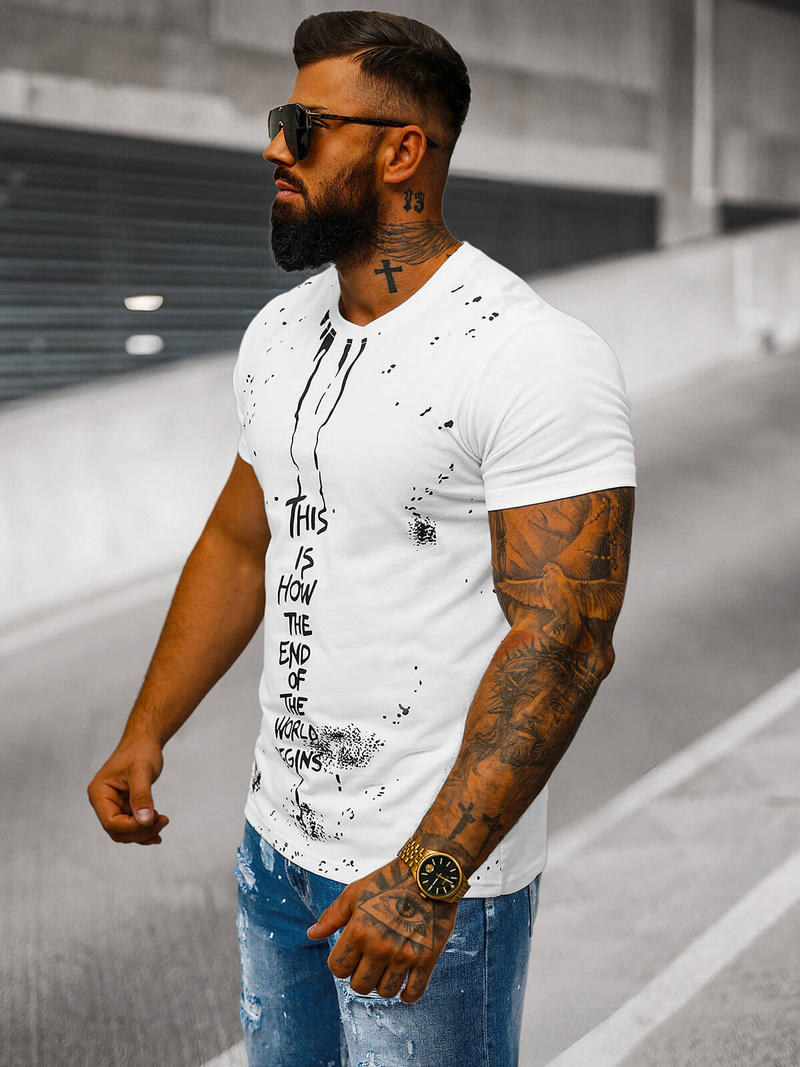 Pánské Tričko Bílé OZONEE O/8T1259/1