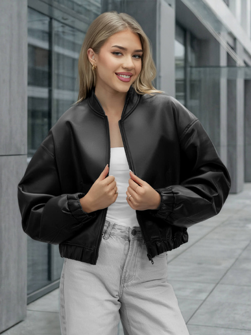 Dámská koženková bunda křivák černá OZONEE JS/11Z8281Z