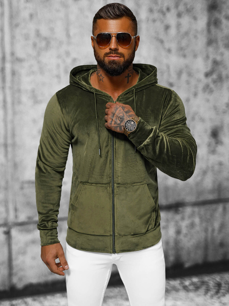 Pánská Velurová Mikina Khaki OZONEE JS/8B1168/29
