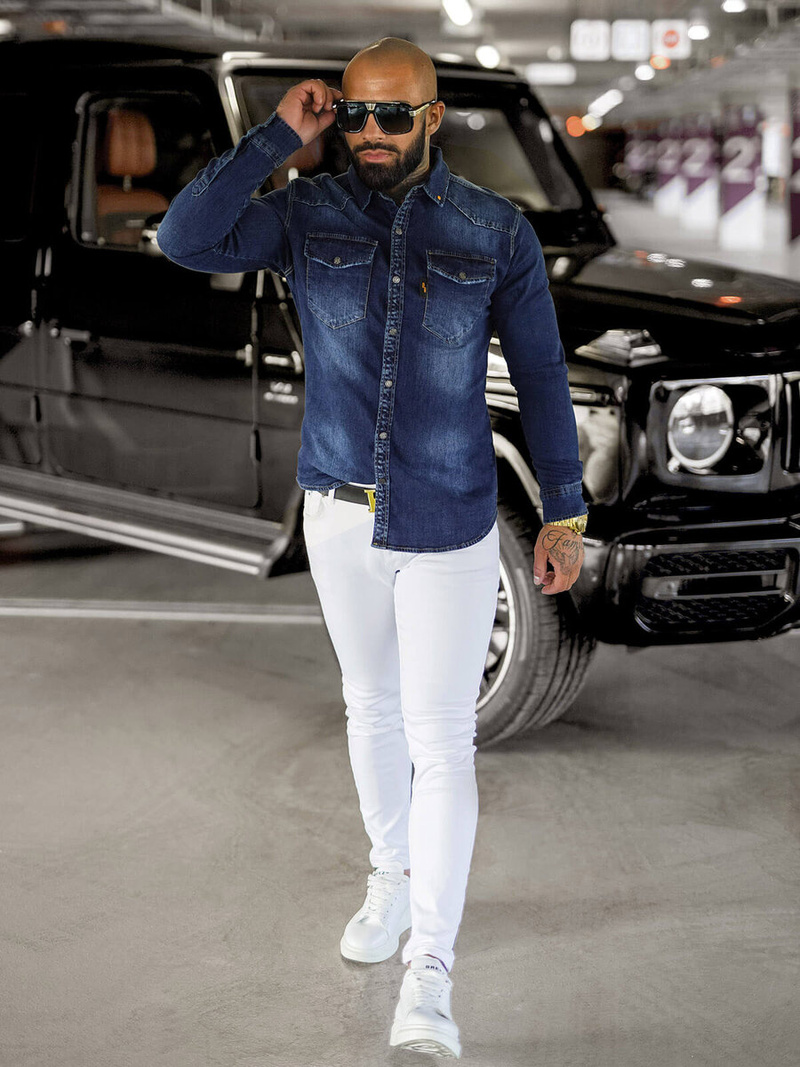 Pánská džínová košile modrá OZONEE O/51410