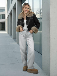 Dámská koženková bunda černo-béžová OZONEE JS/61M8513/392B