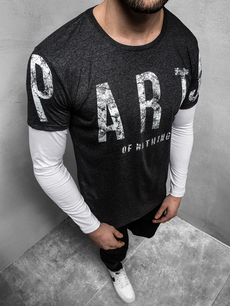 Pánské Tričko S Dlouhým Rukávem Grafitový OZONEE O/1292Z