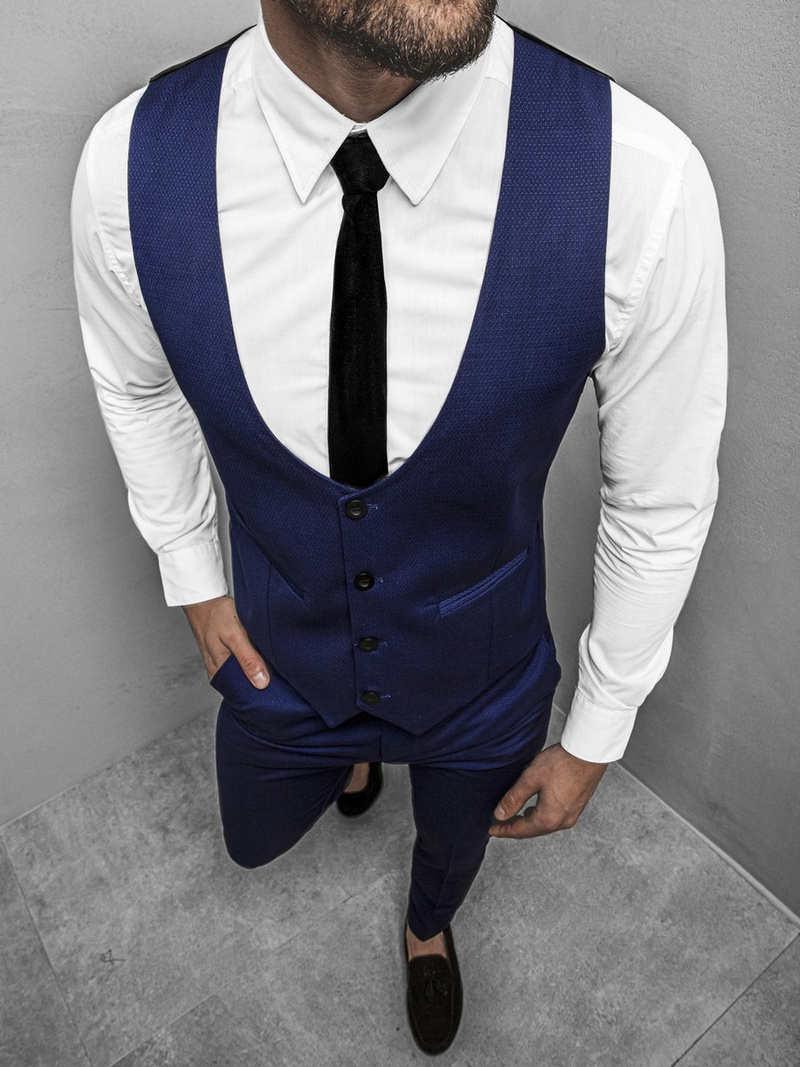 Pánská souprava - Vesta a chino kalhoty Modré OZONEE DJ/5554