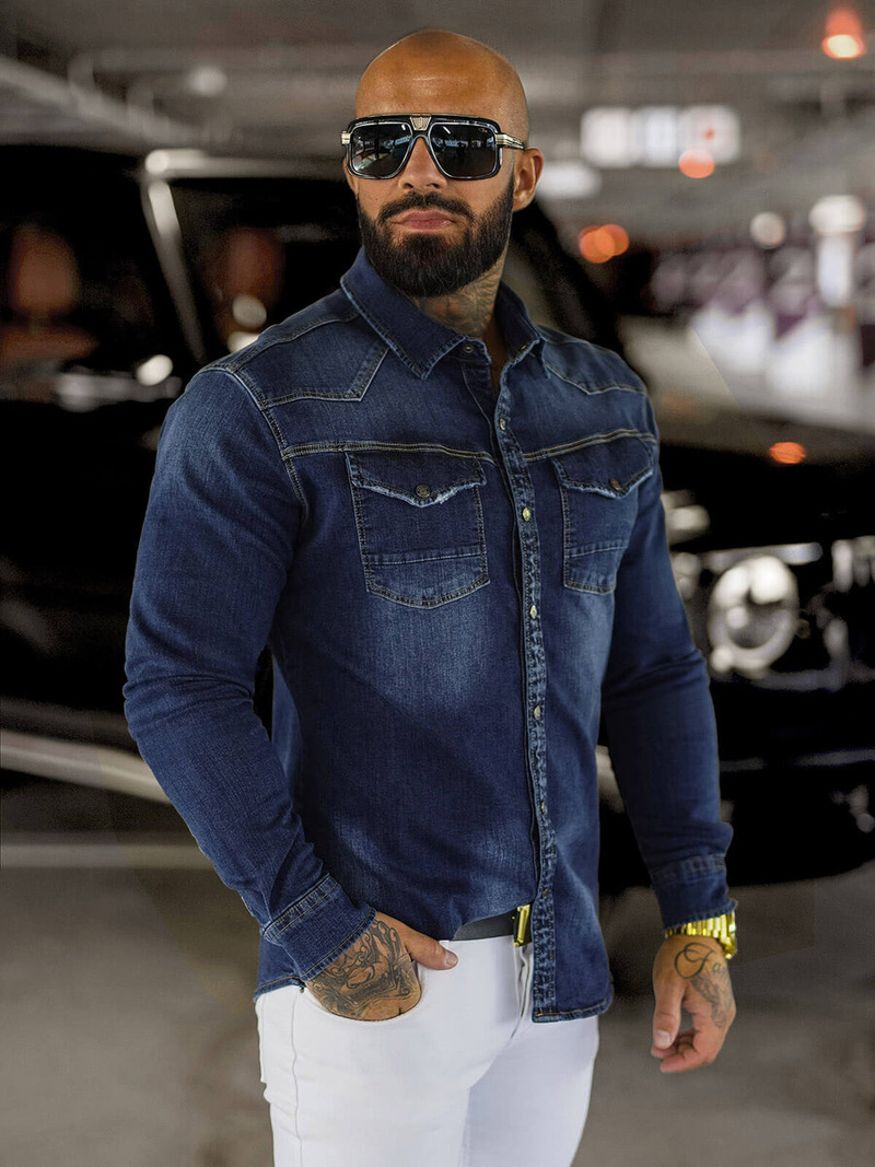 Pánská džínová košile modrá OZONEE O/51412