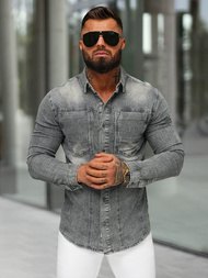 Pánská Džínová Košile Šedá OZONEE NB/MC712GZ