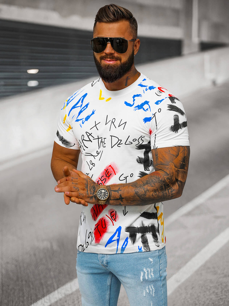 Pánské Tričko Bílé OZONEE JS/8T1211/1