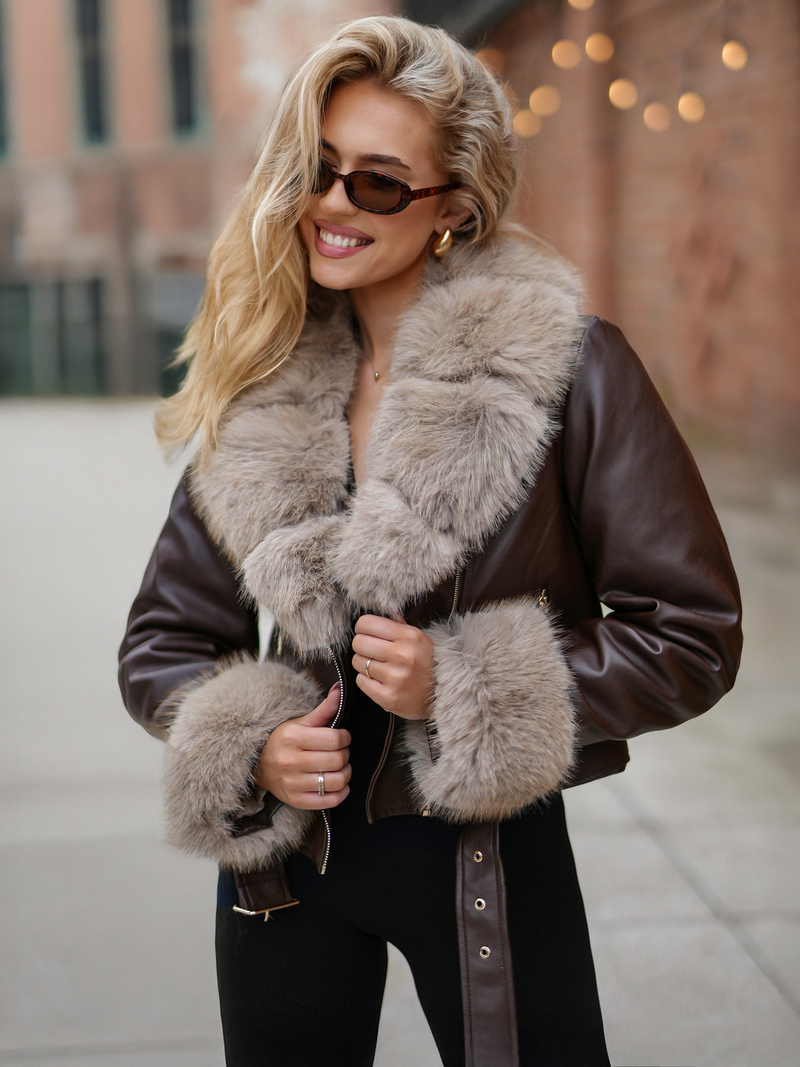 Dámská Koženková Bunda Čokoláda OZONEE JS/61M8511/158