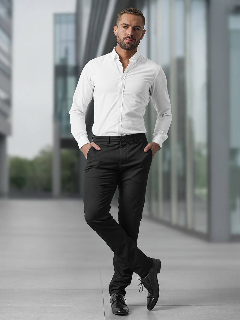 Pánské Chino Kalhoty Černé OZONEE V/6545