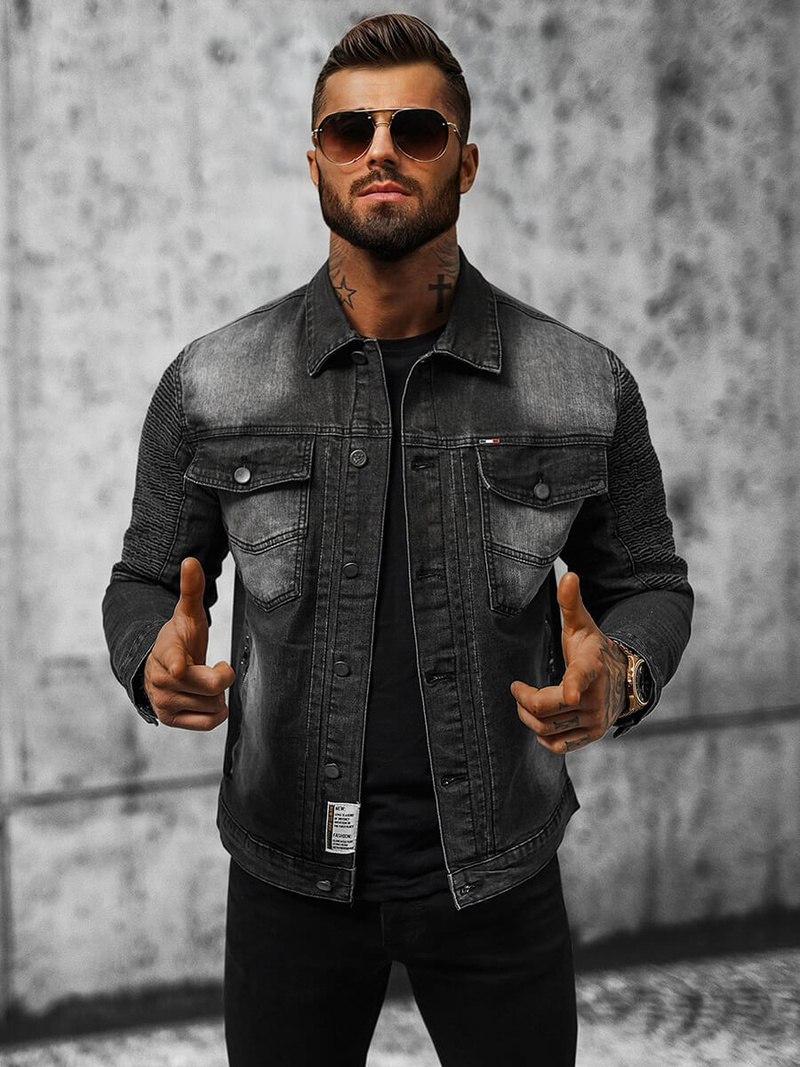 Pánská Džínová Bunda Černá OZONEE NB/MJ521N