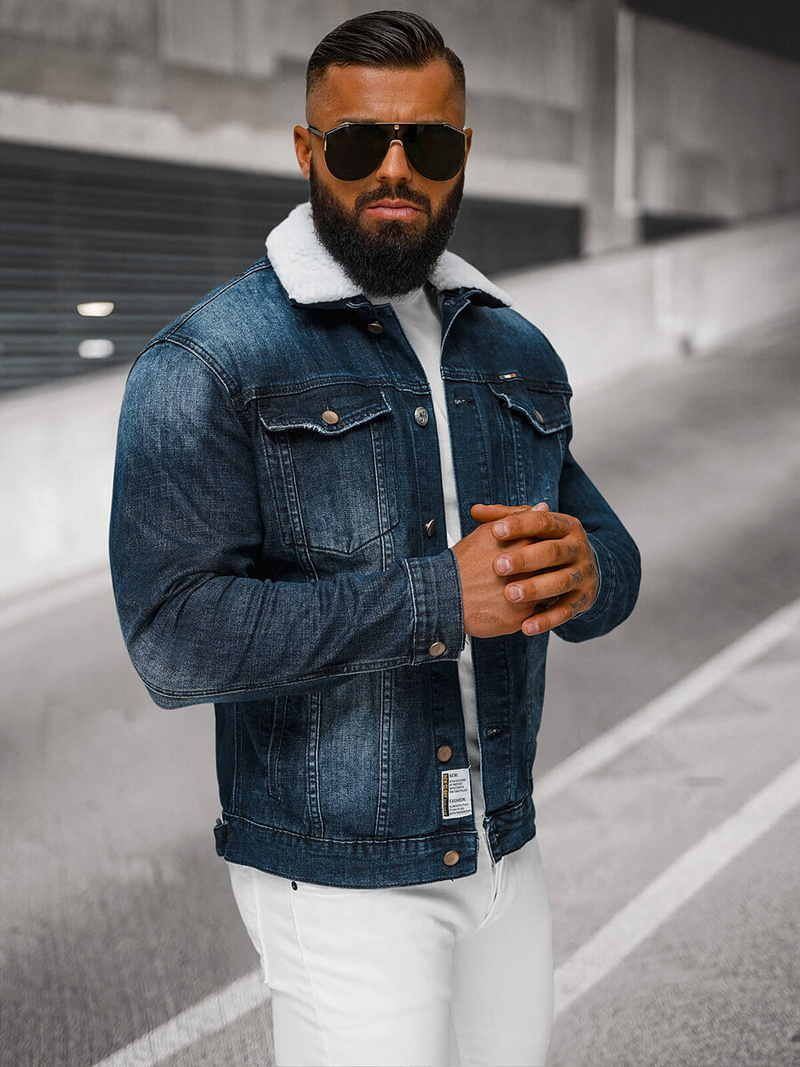 Pánská Džínová Bunda Šerpa Tmavě Modrá OZONEE NB/MJ516BSZ