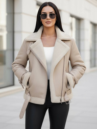 Dámská koženková bunda béžová OZONEE JS/11Z8177Z