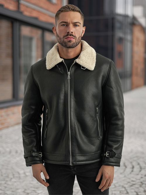 Pánská Koženková Bunda Černá OZONEE JS/11Z8271