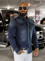 Pánská džínová košile tmavě-modrá OZONEE O/51410