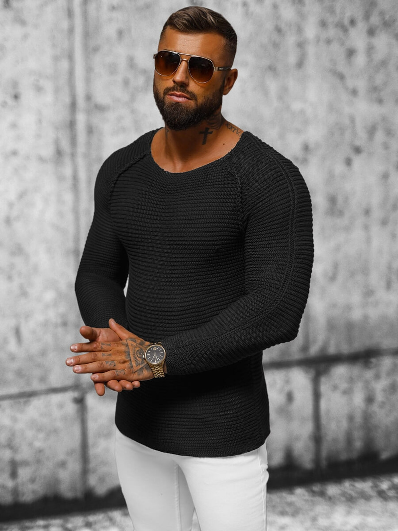 Pánský Svetr Černý OZONEE L/1442Z