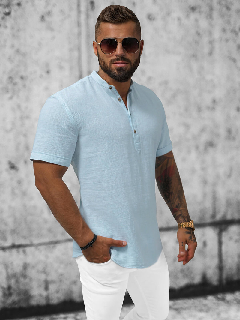 Pánská Košile s Krátkým Rukávem Světle-Modrá OZONEE O/V46