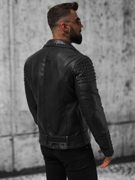 Pánská Koženková Bunda Černá OZONEE O/8902