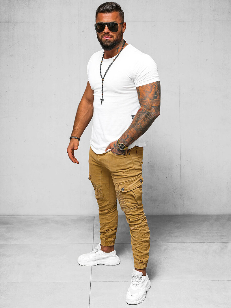 Pánské Džíny Jogger Tmavě-Béžové OZONEE O/E6979H