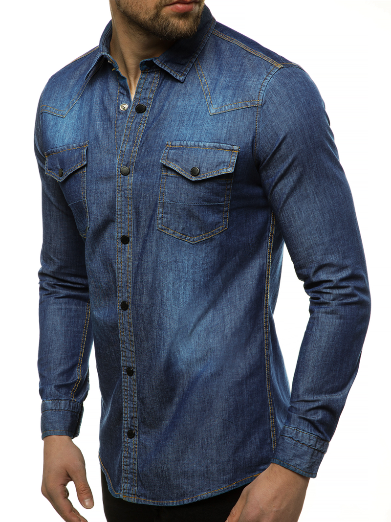 Pánská Džínová Košile Tmavě-Modrá OZONEE R/3053