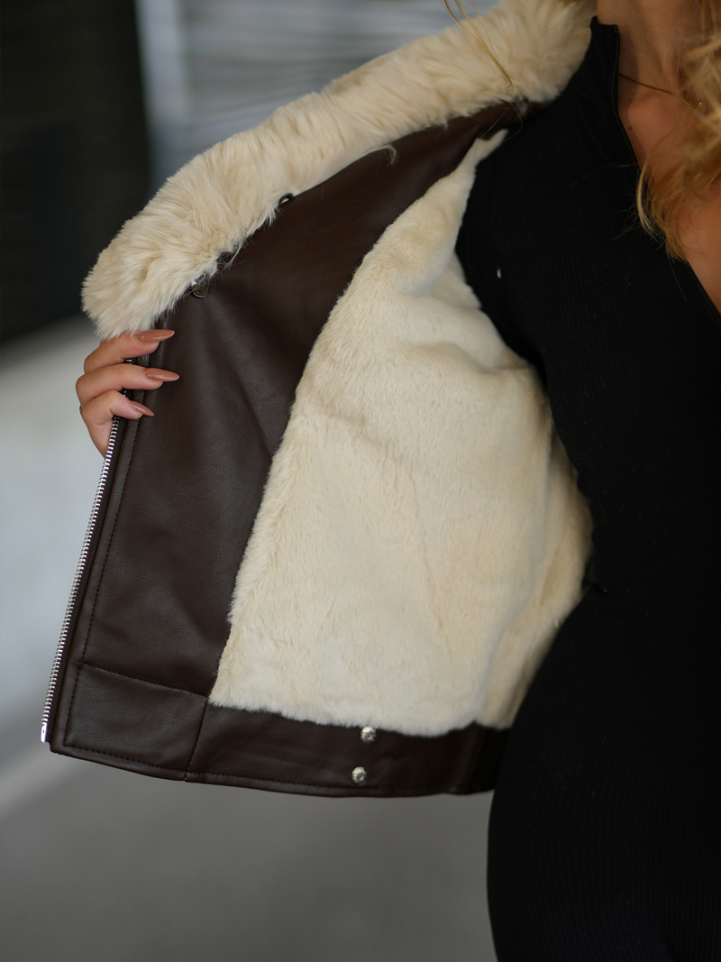 Dámská Koženková Bunda Čokoláda OZONEE JS/61M8508/158