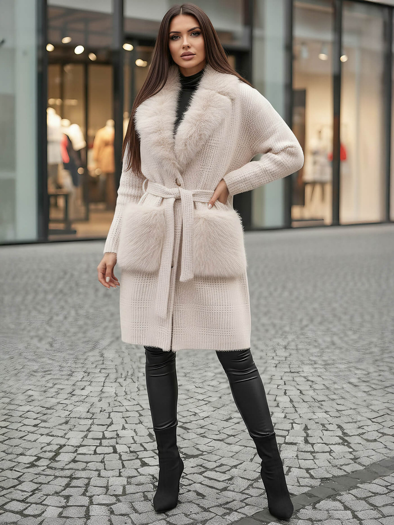 Dámský Kabát Béžový OZONEE JS/53M5200/155Z