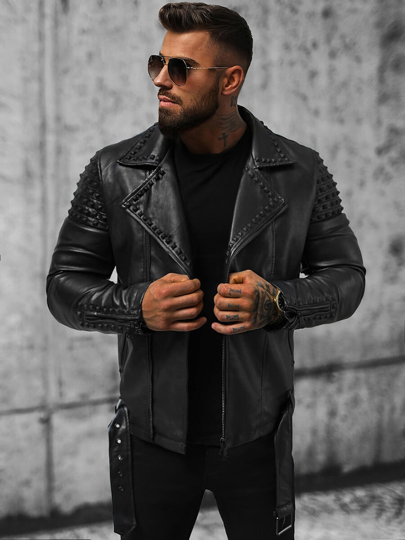 Pánská Koženková Bunda Černá OZONEE O/8902