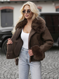 Dámská Koženková Bunda Čokoláda OZONEE JS/61M8505/84Z