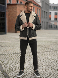 Pánská Koženková Bunda Černá OZONEE JS/11Z8273