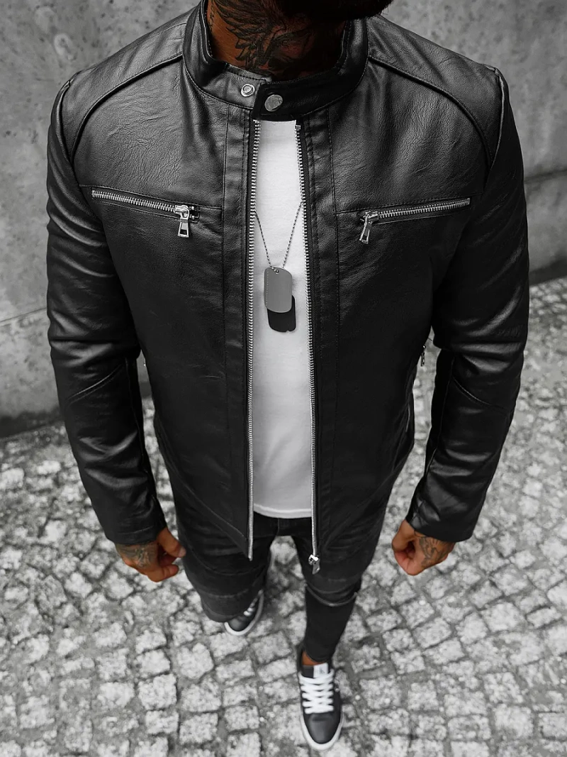 Pánská Koženková Bunda Černá OZONEE JS/11Z8003