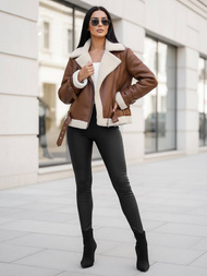 Dámská koženková bunda hnědá OZONEE JS/11Z8177Z