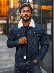 Pánská Džínová Bunda Šerpa Námořnické Modré OZONEE NB/MJ517BS