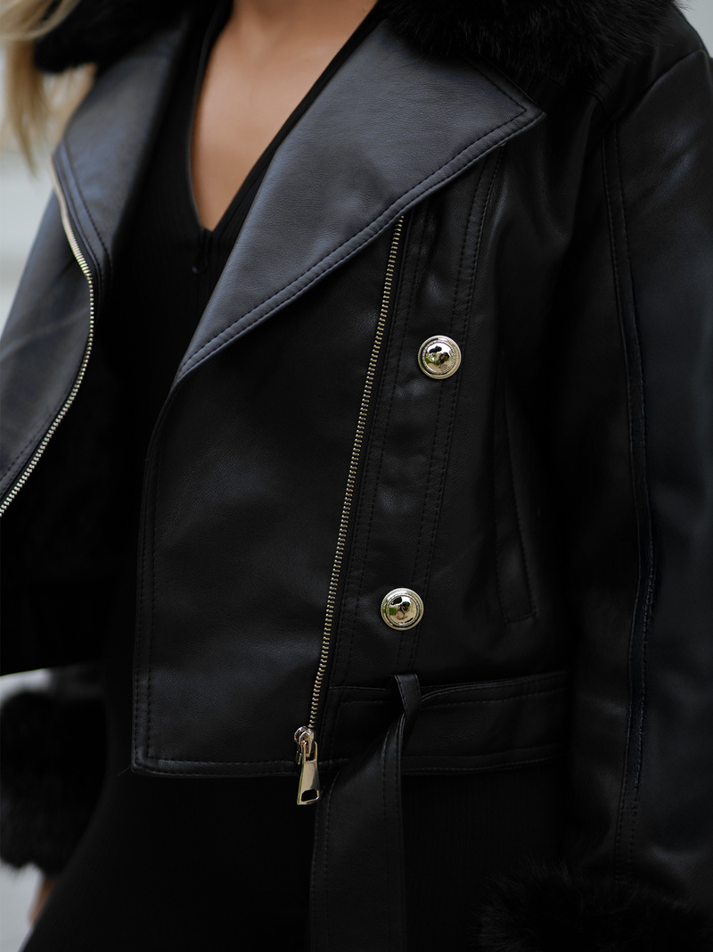 Dámská Koženková Bunda Černá OZONEE JS/61M8512/392A