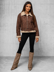 Dámská Kožená Bunda Hnědá OZONEE O/81331Z