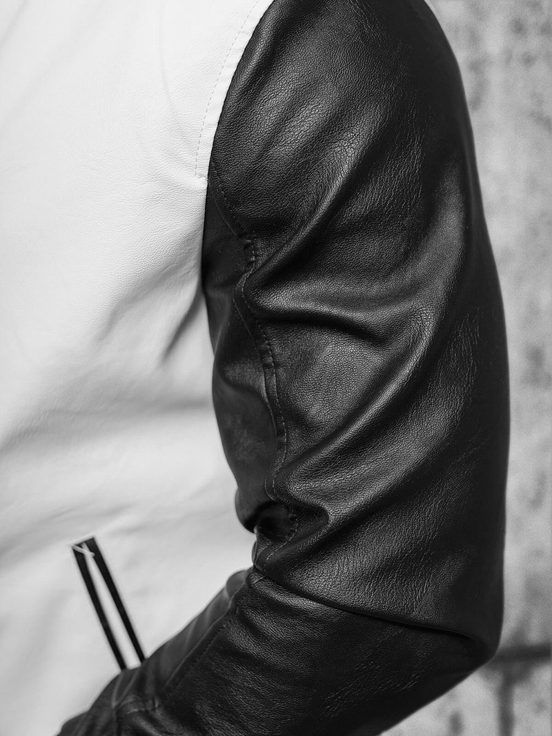 Pánská koženková bunda bílo-černá OZONEE JS/11Z8068